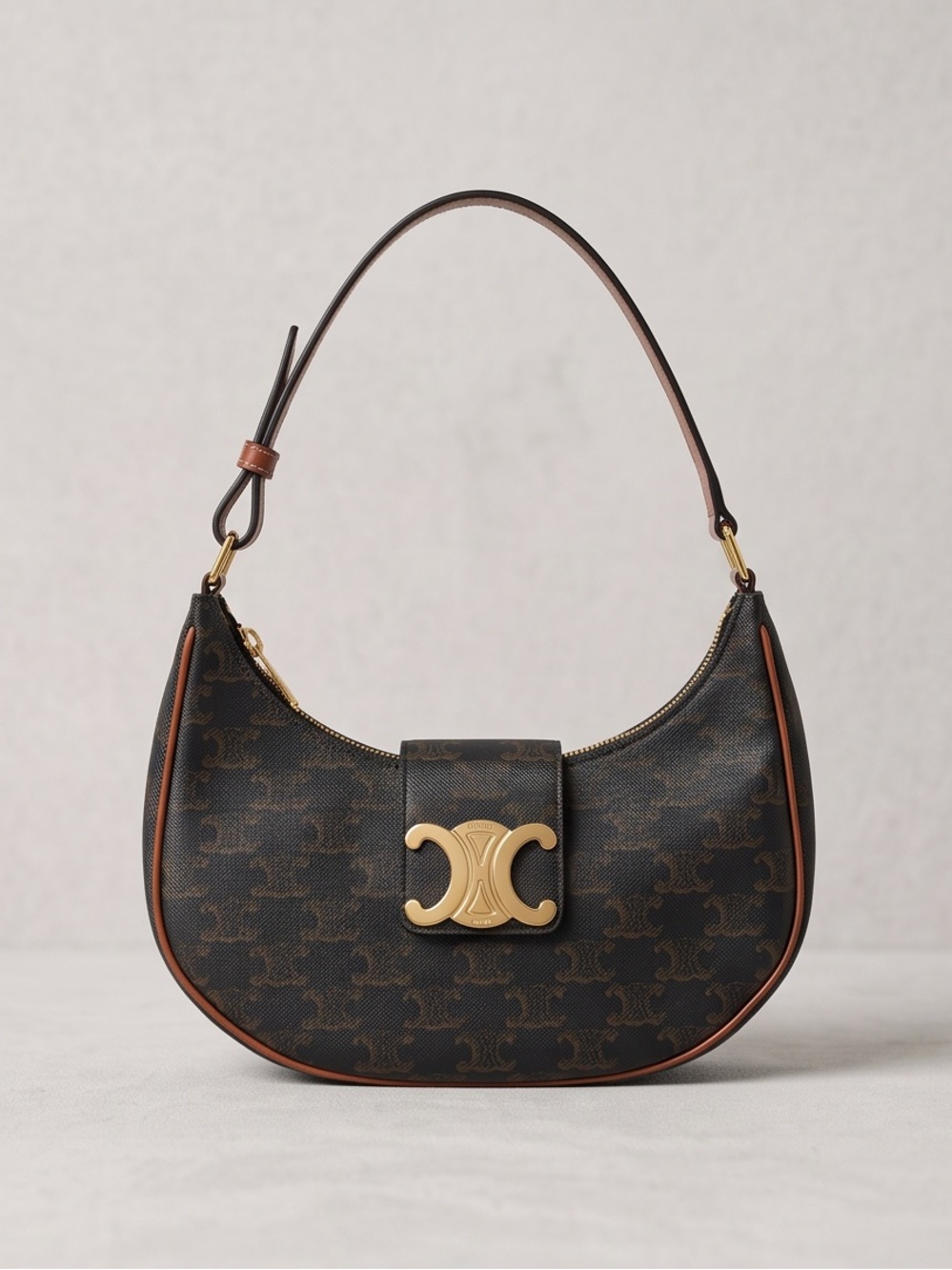 Celine Triomphe Crescent Shoulder Bag in Brown and Tan